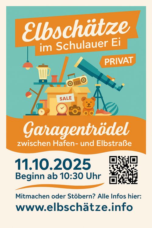 Plakat für den Elbschätze Garagentrödel im Schulauer Ei.
