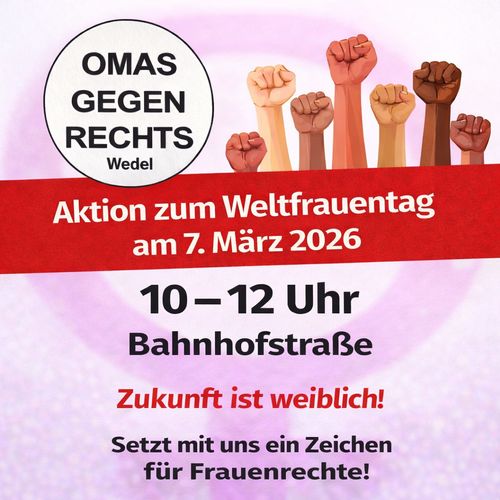 Aktion der OMAS GEGEN RECHTS Wedel zum Weltfrauentag 2026