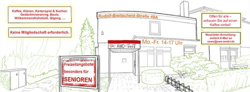 Eine Zeichnung mit der Außenansicht des AWO-Treffs in der Rudolf-Breitscheid-Straße. 